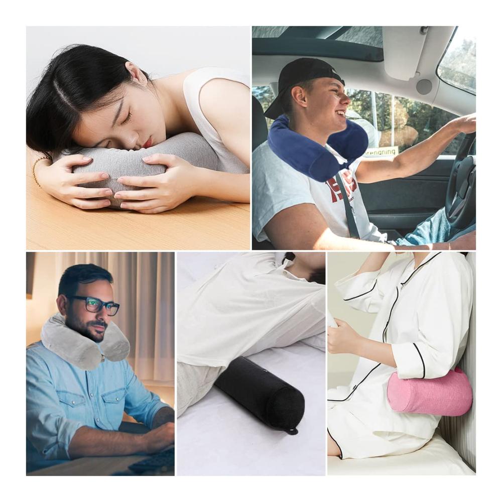 Memory Foam Nackenkissen für unterwegs - Reisekissen U-Form Gefaltetes Nackenhörnchen mit Stützfunktion für Flugzeug Bus Bahn - Tyuodna Komfortkissen (Blau