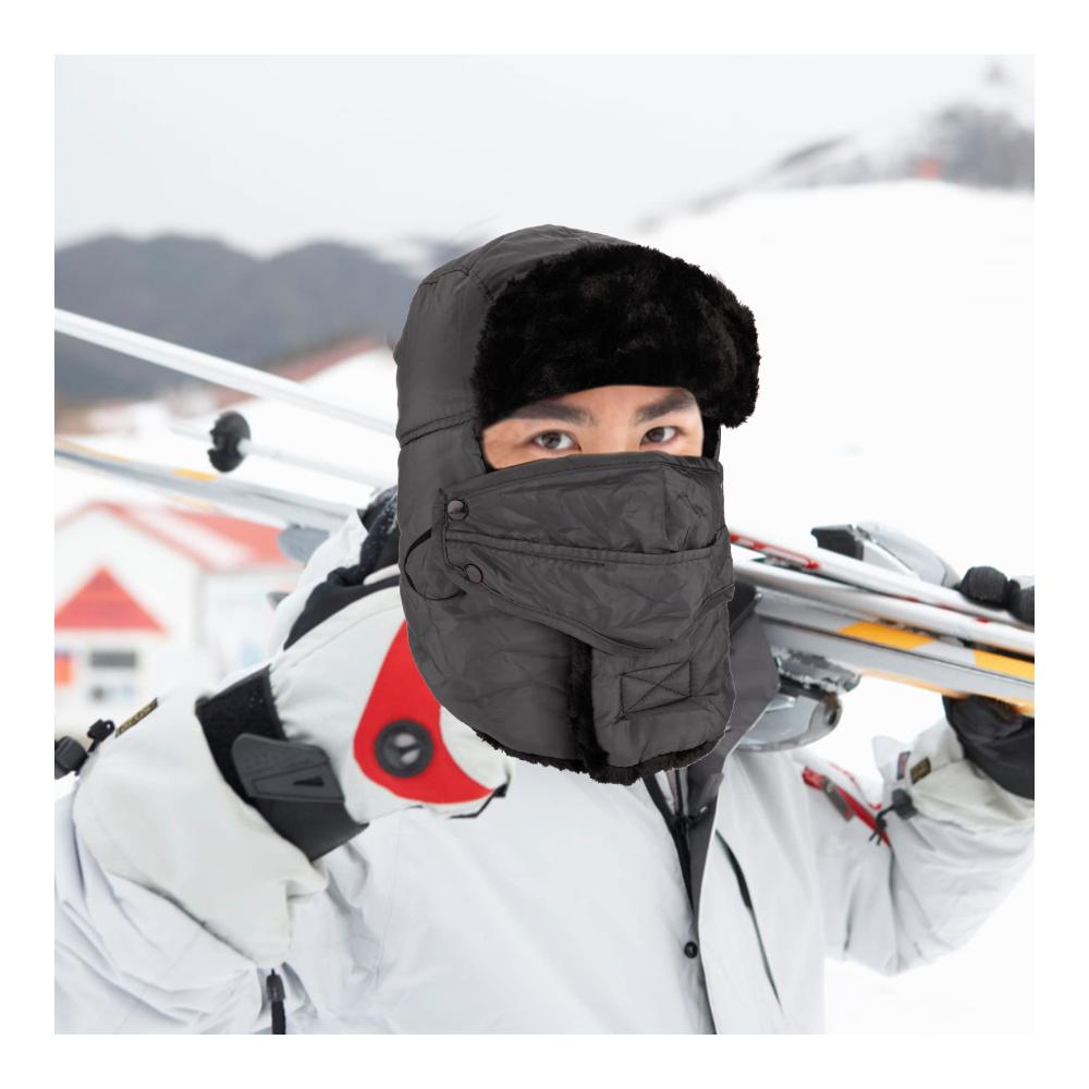 Kunstfell Fliegermütze mit Gesichtsmaske & Ohrenklappen | Winter Unisex Trappermütze für Eislauf Skifahren & Outdoor