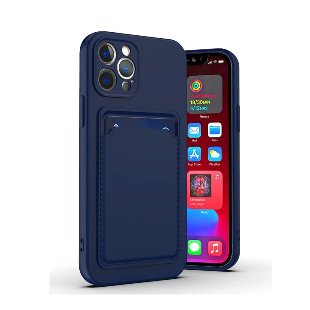 iPhone 12 13 Mini 11 14 15 Pro Max Kreditkartenhüllen - Flüssige Silikon-Brieftaschenhülle mit Kartenhalter-Slot für XR Xs 8 Plus - Schlanke Taschenabdeckung in Deep Navy für iPhone 12 Pro