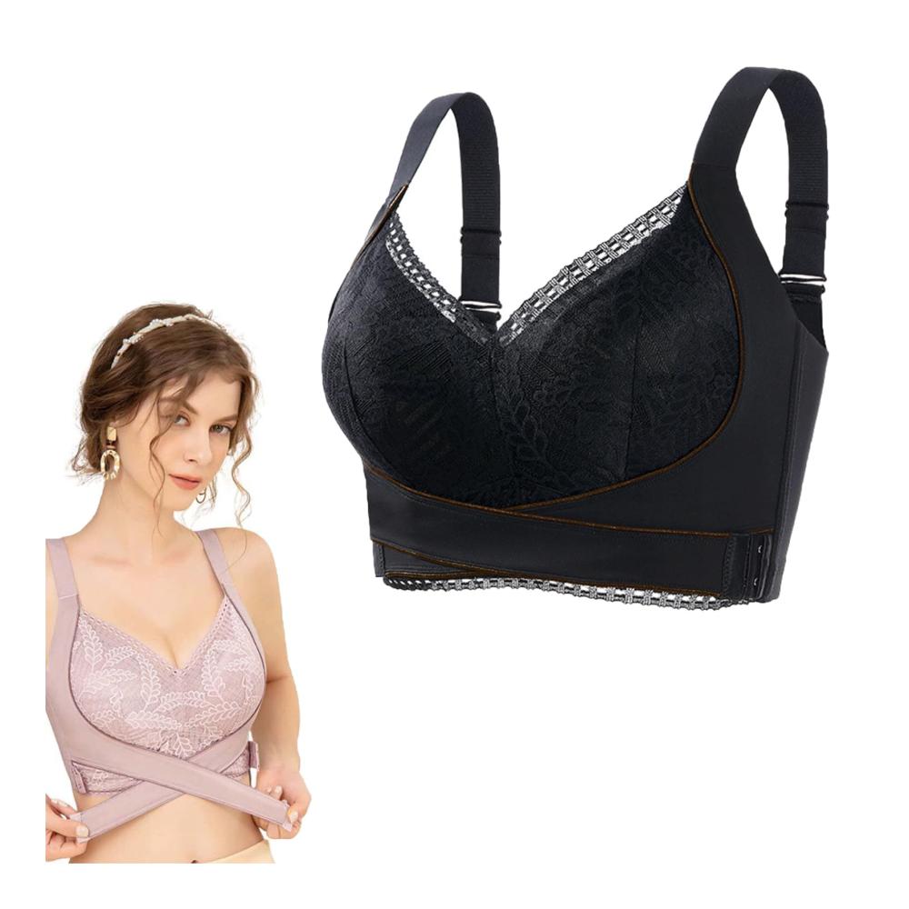 Front Cross Lace Bra - Kendally Comfy Corset Bra with Side Buckle Classic Supportive Bras