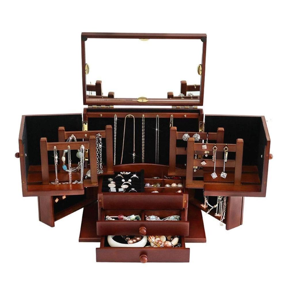 Holz-Schmuckkästchen für Damen Große Schmucktruhe mit Organizer Schrank und Display-Box - Hochwertiges Schmuckkästchen mit großem Fassungsvermögen
