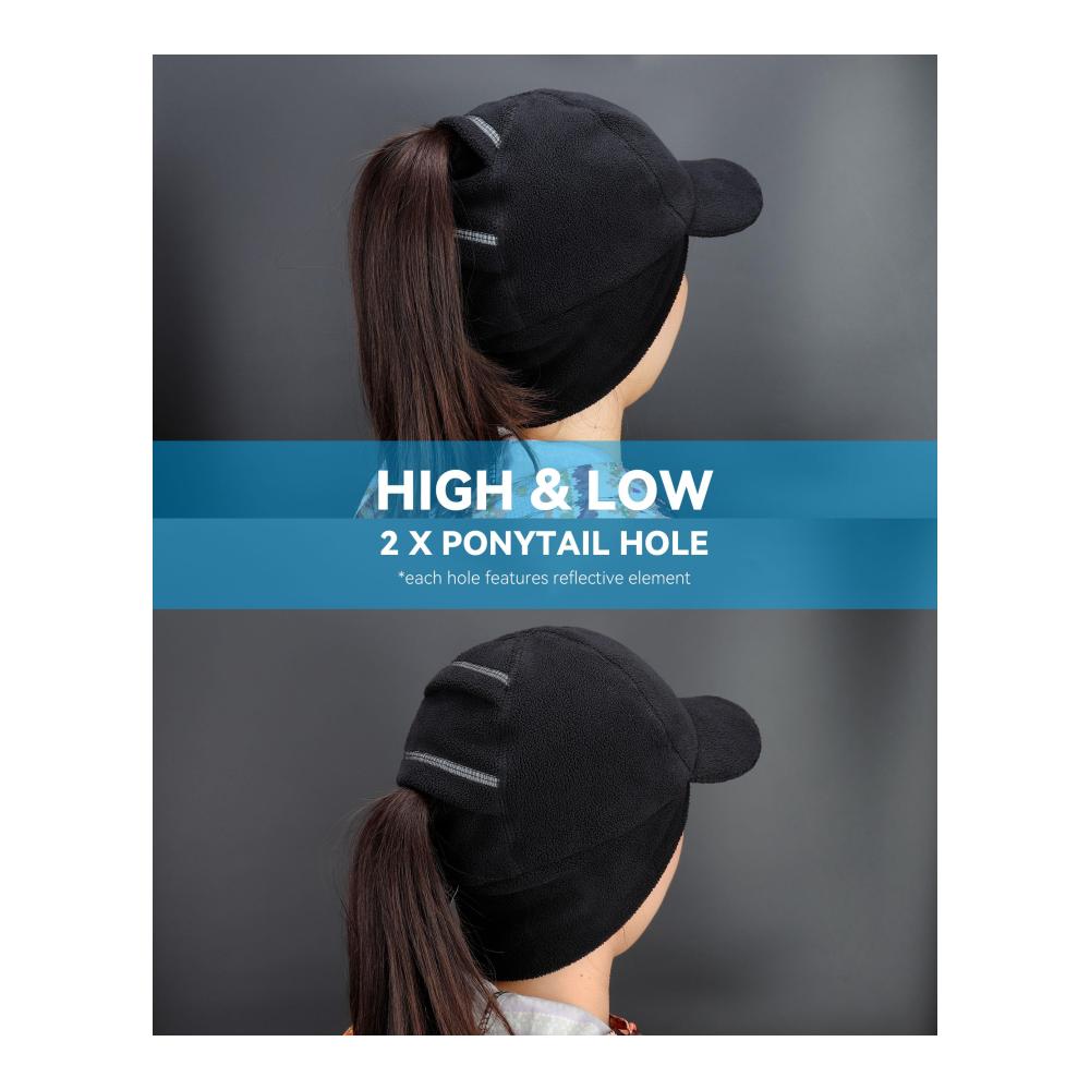 Reflektierende Damen Winter Baseball Cap mit Ohrenklappen & Pferdeschwanz-Öffnung