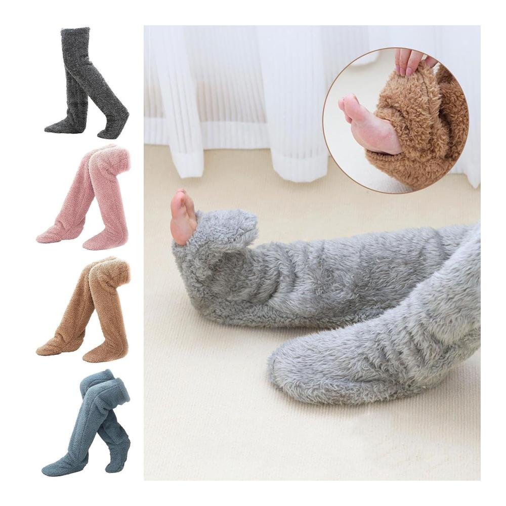 Plüschige Stoppersocken Warme Pelz-Pantoffelstrümpfe für Damen und Herren - Kniehohe flauschige Winter-Schlafsocken