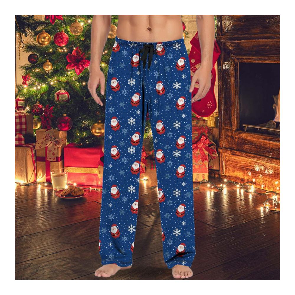 Weihnachtliche Herren Schlafanzughose - Festliche Pyjamahose mit Schnürung gedrucktem Weihnachtsmuster und lässigem Baggy-Stil für gemütliche Nächte