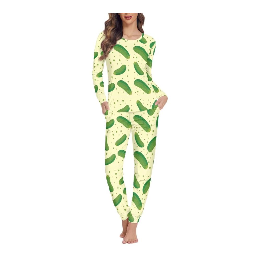 Damen Pyjama Set mit Tasche | Langarm Schlafanzug Übergröße - Bequeme Nachtwäsche mit Stil