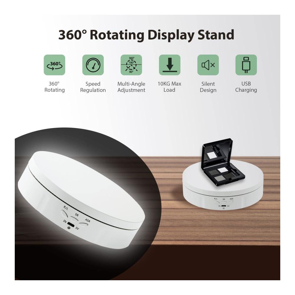 Elektrischer Schmuckständer Drehteller - 360 Grad Displayständer Automatisch Drehplattform (10KG Tragkraft 14.5cm Weiß
