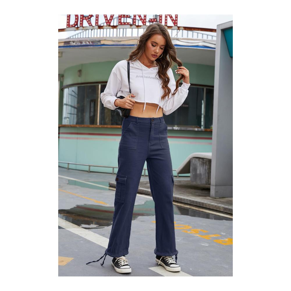 Hoch taillierte Damen-Cargohose Alaster Queen | Y2K Baggy Wanderhose mit Multi-Taschen | Stretch High-Waist Hose für Damen