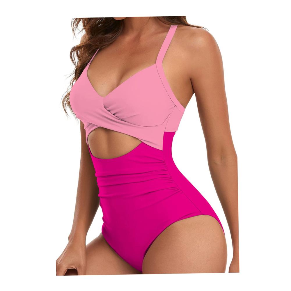 Badeanzug Damen | Einteiler mit Bauchkontrolle tiefer Ausschnitt und hoher Taille | Gepolsterter Bikini für Sommer am Strand | Größe L - Trendige Beach Essentials