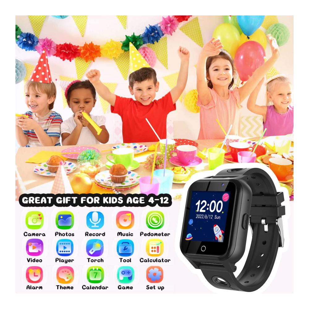 Fashion Smartwatches für Kinder - Spieluhr mit 18 Spielen Schrittzähler Kalorienzähler Taschenlampe MP3-Musik Armbanduhr - Ideales Weihnachts- und Geburtstagsgeschenk für Jungen und Mädchen (Schwarz 3-12 Jahre