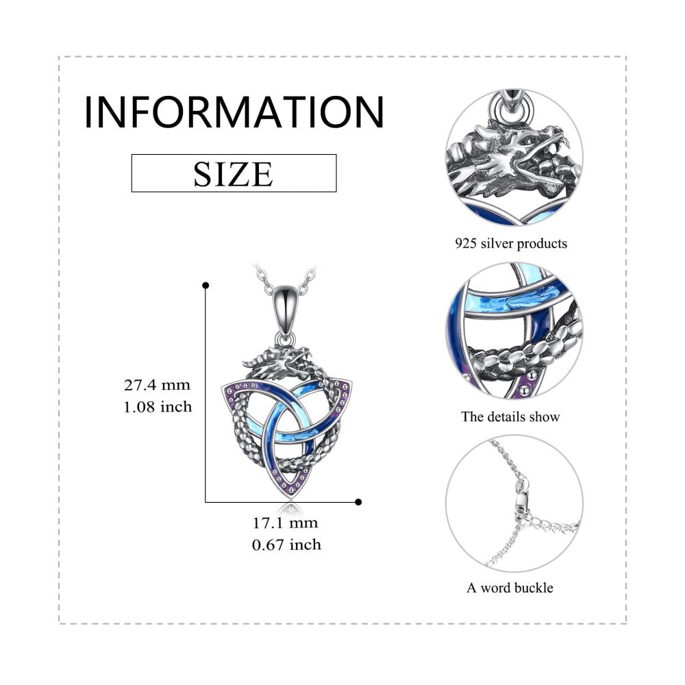 925er-Sterlingsilber Drachen-Anhänger Halskette mit keltischem Knoten - Glücksbringer für Damen und Herren
