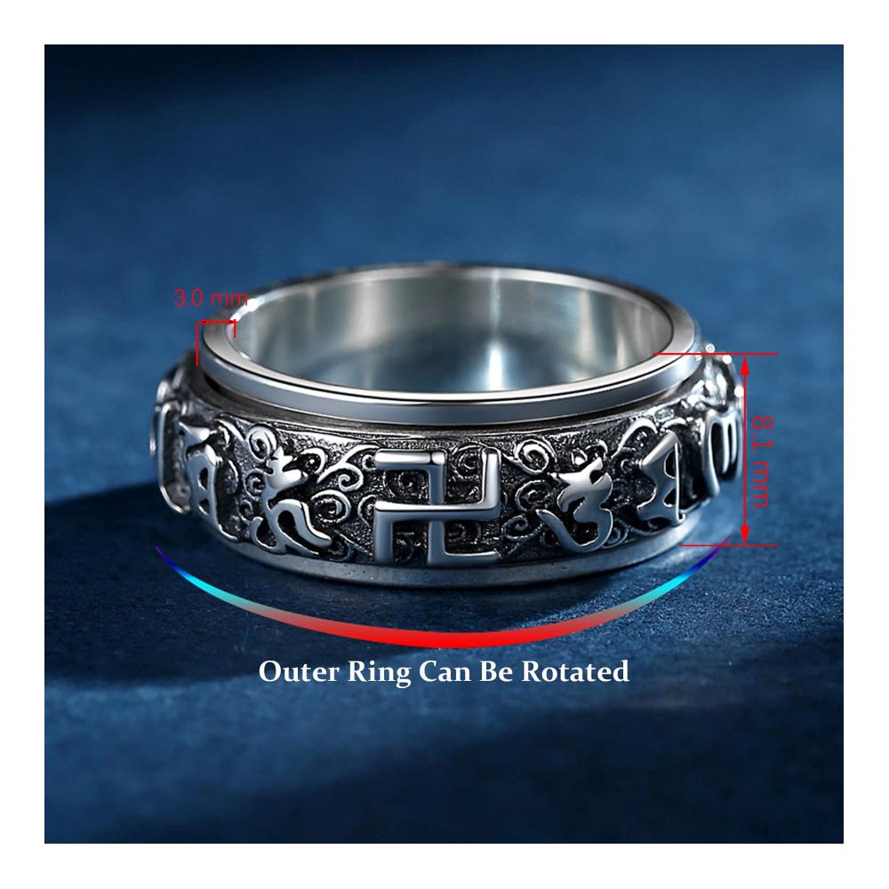 Herrenring im Retro-Stil aus 925er Sterling Silber mit Vajra Stößel Mantra-Schnitzerei und Spinner-Funktion - Edelstahl Herz Krone Design