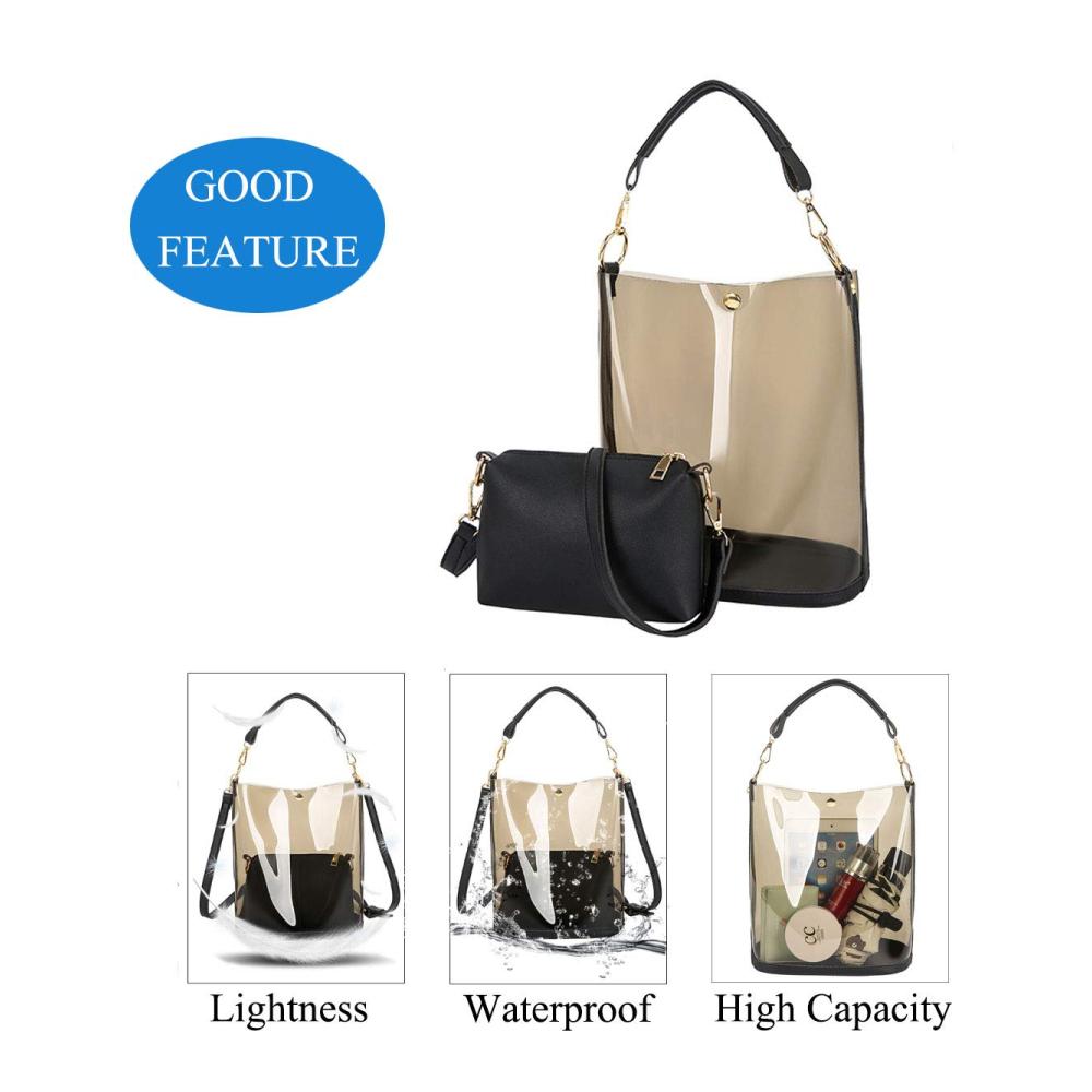 2-in-1 Damen Schultertasche Transparenter Shopper Geldbörse und Große Leder Handtasche - Perfekt für Büro Schule Einkauf und Reisen