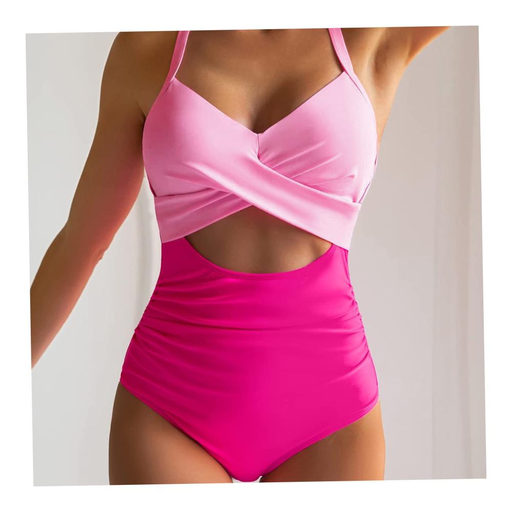 Badeanzug Damen | Einteiler mit Bauchkontrolle tiefer Ausschnitt und hoher Taille | Gepolsterter Bikini für Sommer am Strand | Größe L - Trendige Beach Essentials