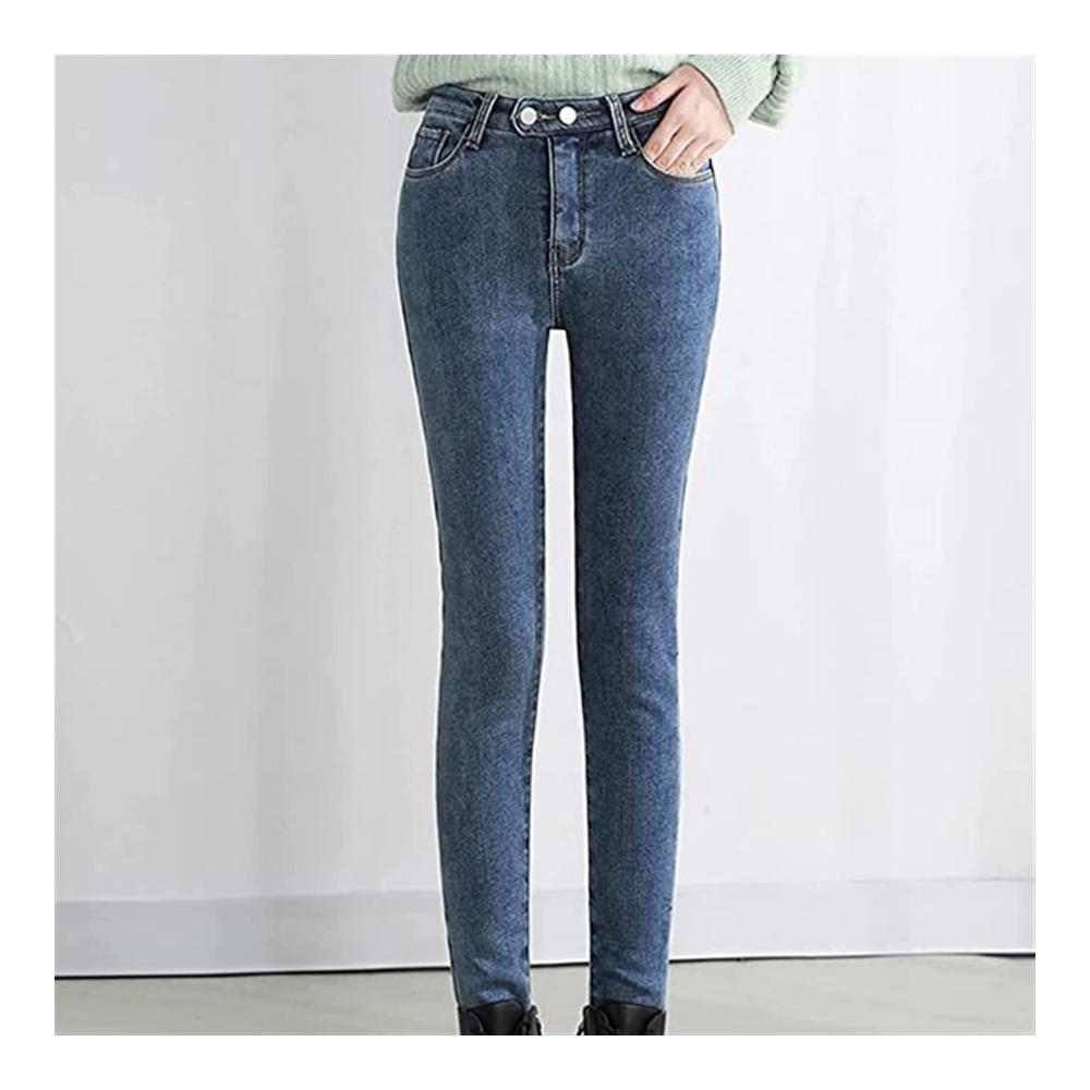 Thermojeans Damen Gefütterte Skinny Jeans für den Winter - Warme Damen Stretchhose mit Normal Waist Knopfleiste & Eng anliegendem Schnitt