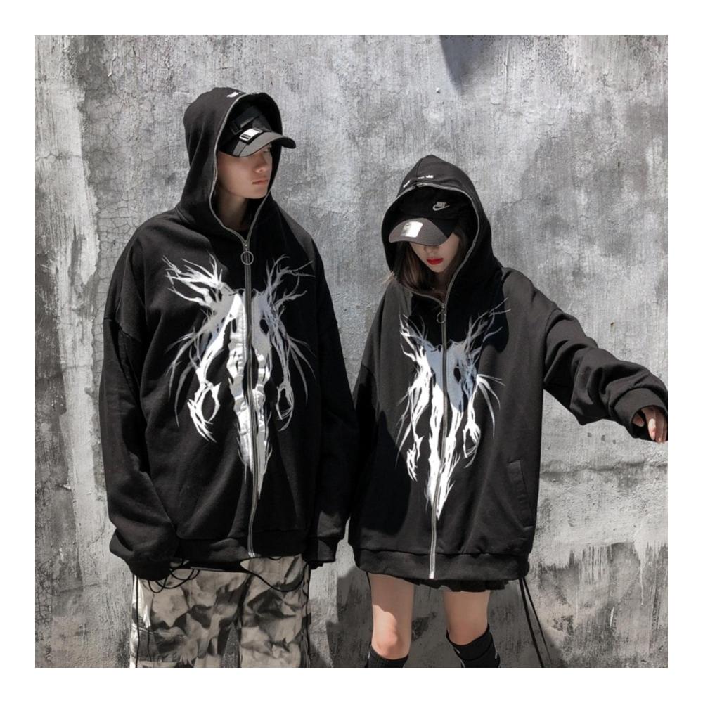 Koreanische Harajuku Y2K Strickjacke Frauen - Trendiger New Hip Hop Coat in Schwarz XL