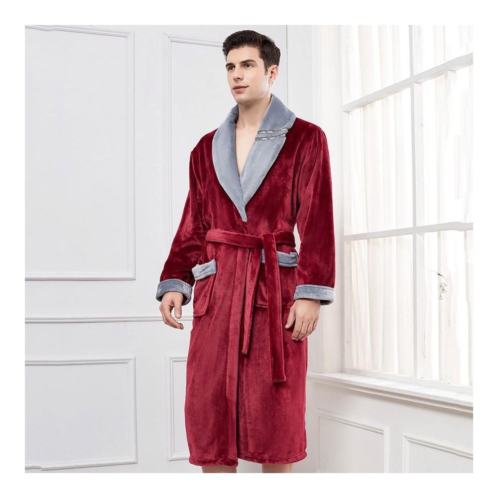 Bademantel Korallen-Fleece 3XL für Herren - Kimono-Stil Warme Übergröße Unisex Nachtwäsche & Dessous