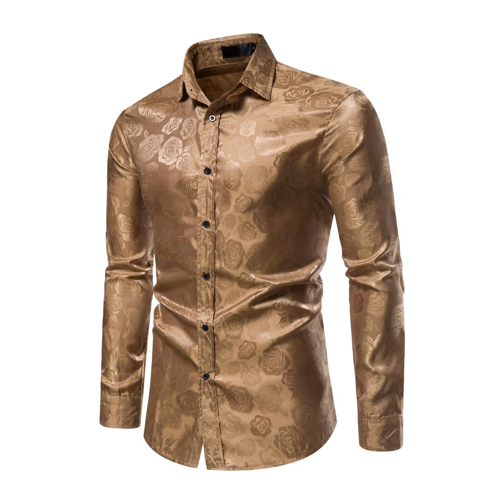 Herren Freizeithemd Langarm Blumenmuster Satin Button-Down - Perfekt für Party Bar Hochzeit
