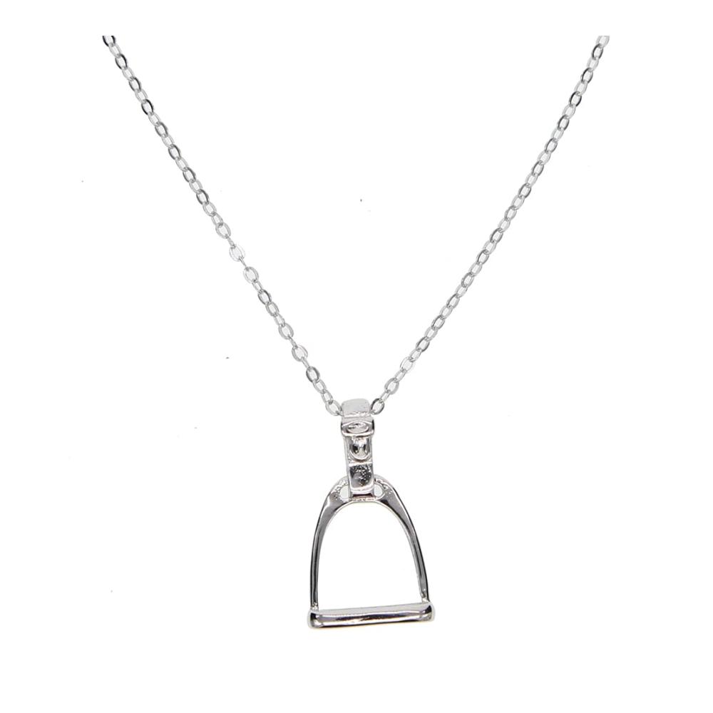 925 Silber Steigbügel Pferd Anhänger Halskette – Elegante Reiterhalskette aus Silber und Eisen