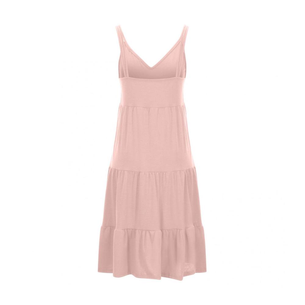 Ärmelloses Damen-Swing-Kleid mit V-Ausschnitt Rüschen und gestuftem Design - Knielanges Strandkleid für den perfekten Urlaubslook