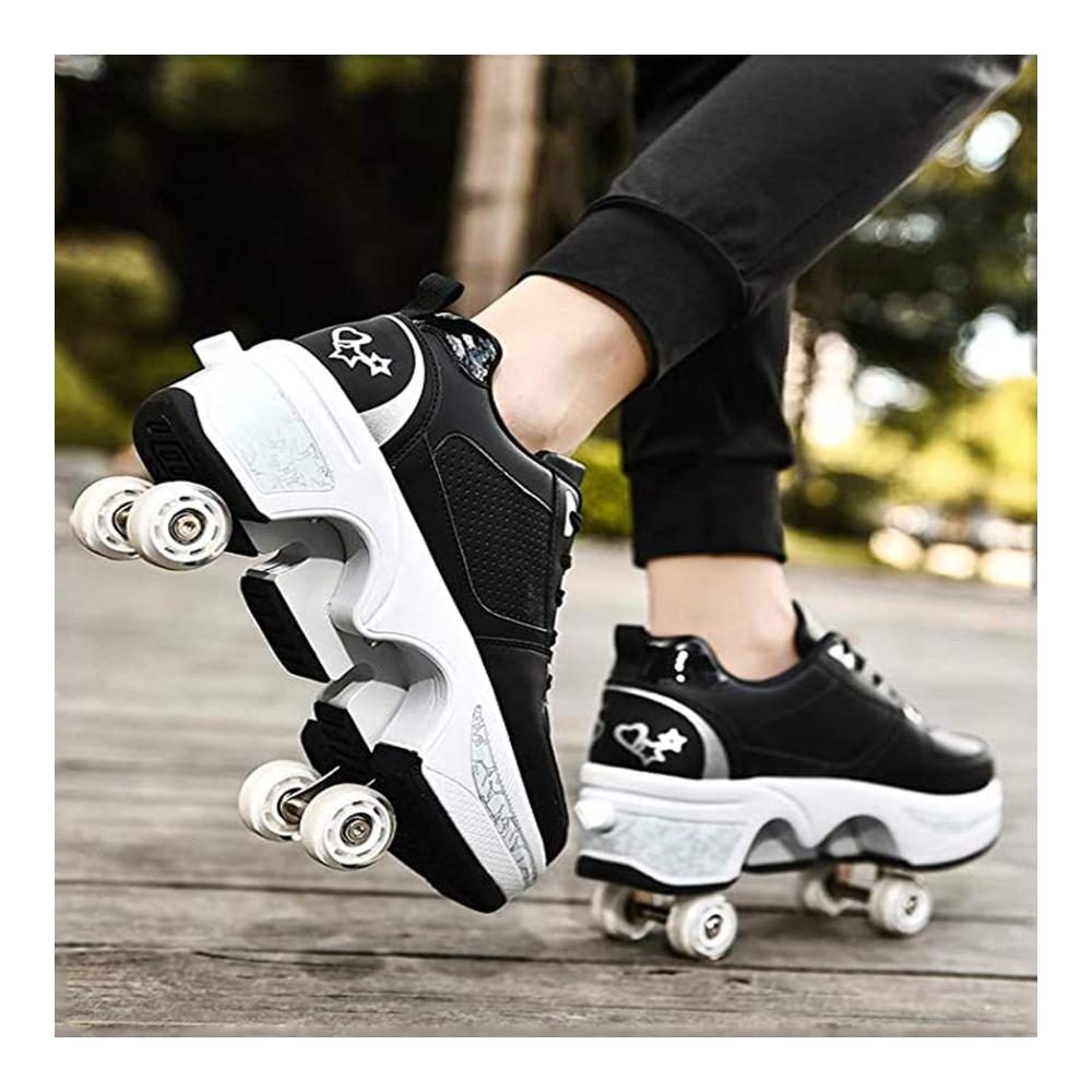 Verstellbare Quad-Rollschuh-Stiefel - Outdoor Fitnessschuhe mit Rollen 2-in-1 Mehrzweckschuhe für Skateboard Männlich und Weiblich Weiß - Größe EUR 41