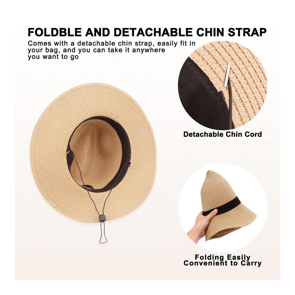 Panama Hut Sommer Strohhut für Herren und Damen - Rollbarer Fedora mit UV-Schutz A-Beige-FK L