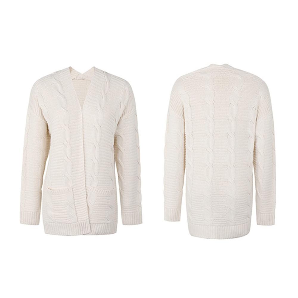 Damen Grobstrick Strickjacke mit Seitentasche - Elegant Langarm Strickmantel für Damen Casual Strickpullover Damen Sweater Tops Outwear