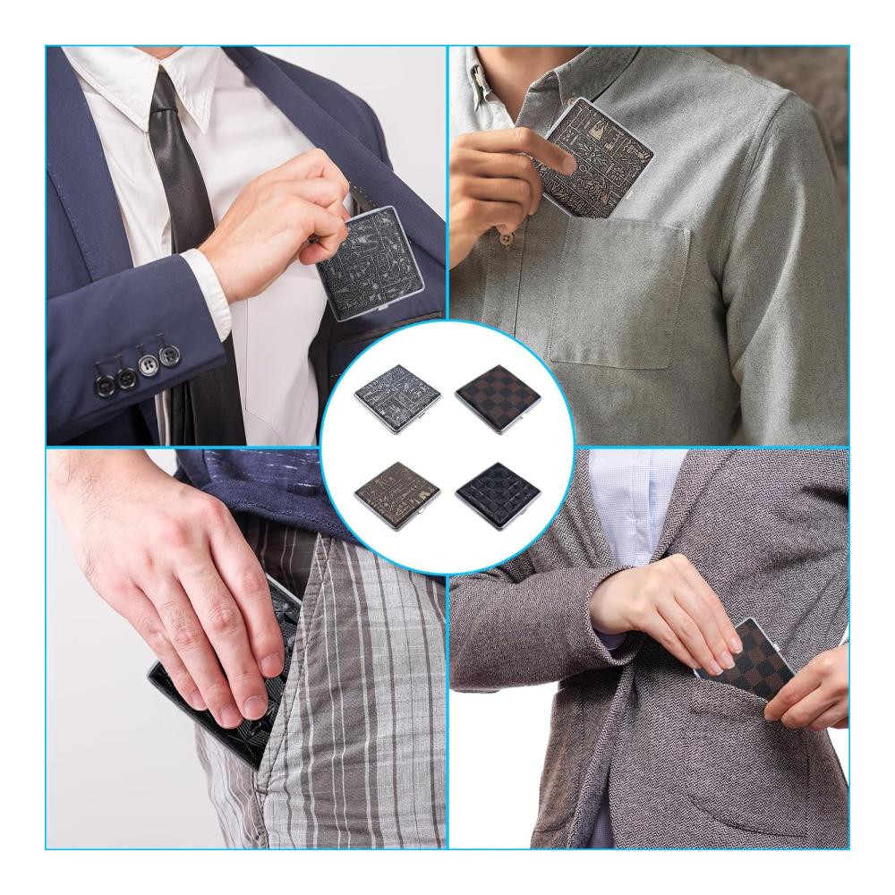 Natürlich hier ist mein Vorschlag
Premium Zigarettenetuis Set 4 Stück | Leder Metall PU | Zigarettenschachtel Schwarz | Edelstahl Zigarettenbox mit Schnappverschluss | Retro Metall Zigarettencase