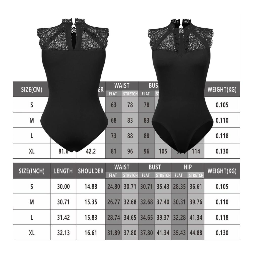 Ärmelloser Damen-Body mit sexy Stehkragen und Bauchkontrolle – Spitzen-Design für ultimative Eleganz und Komfort (weiß Größe L