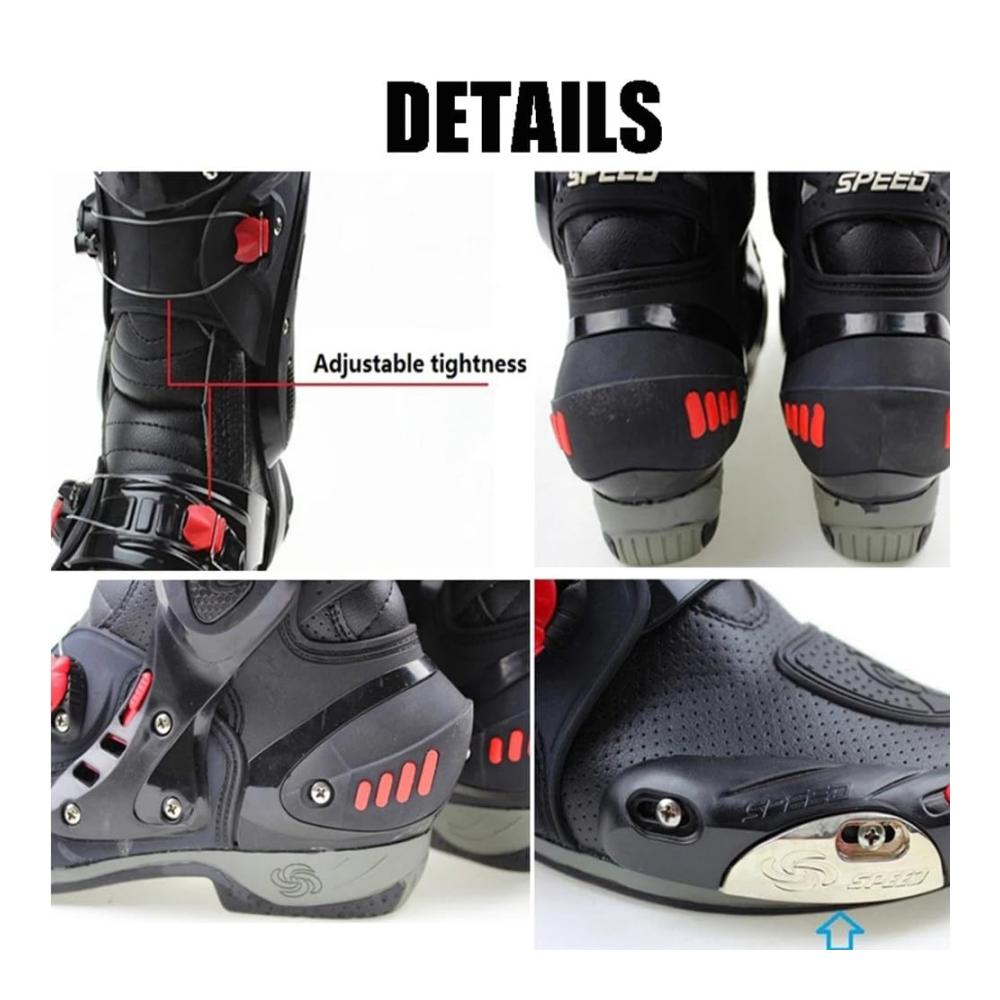 Rennsport Motorradstiefel Herren - Schutzschuhe mit Fersen-Antikollisionsdesign Größe 40–45 Dichtigkeits-Einstellvorrichtung in Rot - Sneaker Style