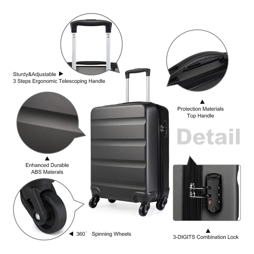 KONO Handgepäck-Set Kleiner Koffer mit 2-teiligem Gepäck-Ensemble Kabinenkoffer M und praktischer Handgepäcktasche für Flugzeug in stilvollem Grau