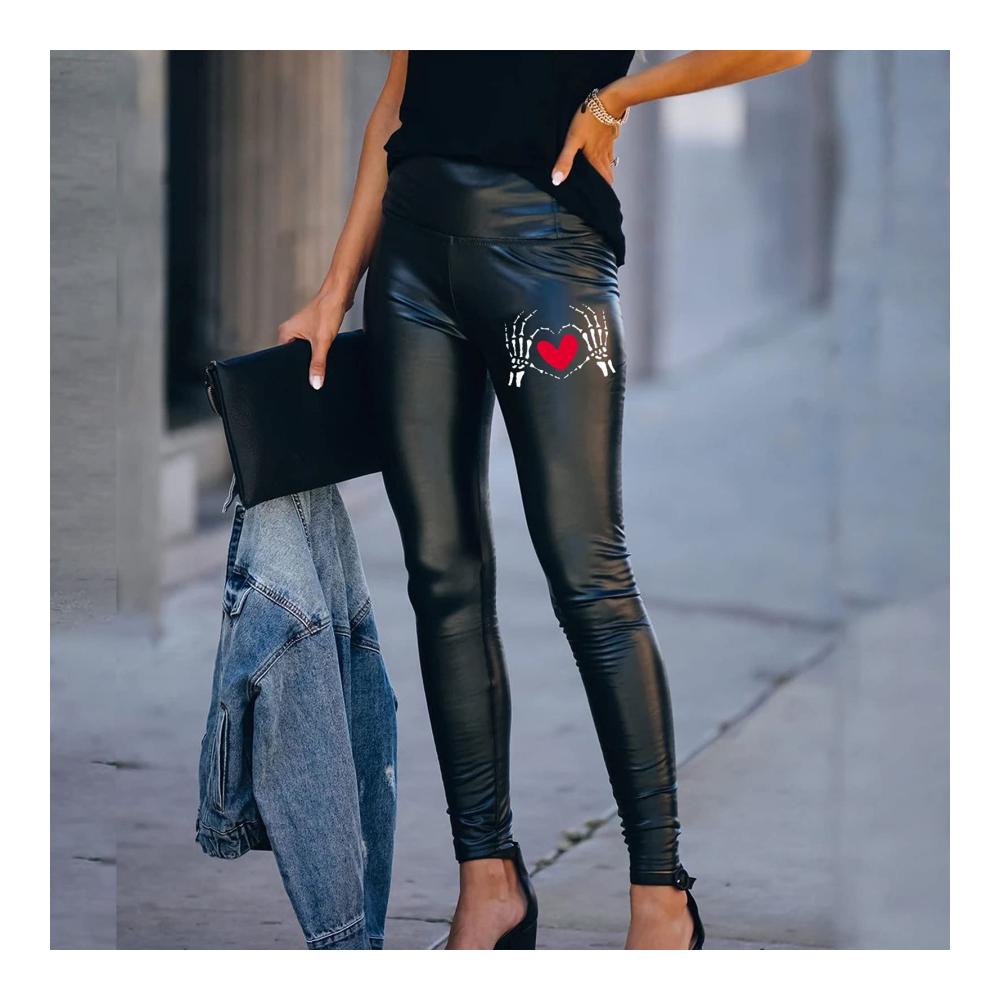 Leder-Optik Damen Leggings für Sexy Street-Style Hohe Taille Slim Fit Punk Chic