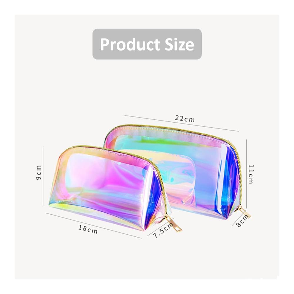 Holographischer Kosmetikkoffer für Damen – Tragbare transparente Make-up Tasche mit Münzfach und Reiseetui (2er Set