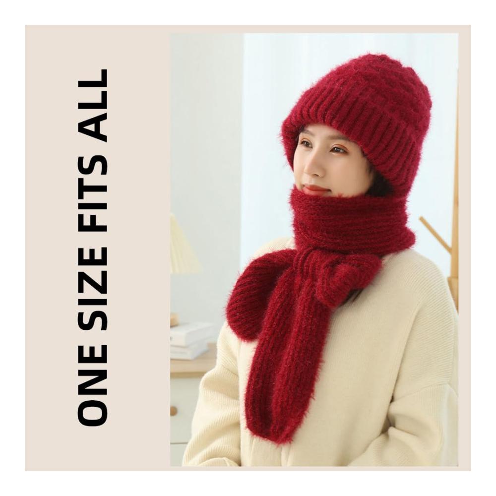 Multifunktionaler Winter-Set Warme Strickmütze mit integriertem Gehörschutz winddichter Mützenschal & Kapuze für Damen - Hochwertiges elastisches Design für 2024