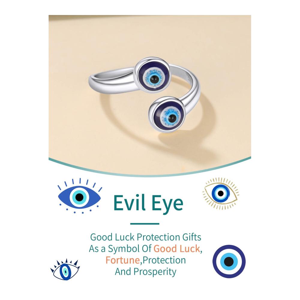 925 Sterling Silber Damenringe Evil Eye Design in Blau Teufelsaugen Fingerring Witziger Boho Modeschmuck für Geburtstag und Muttertag – Offener Ring mit Stil