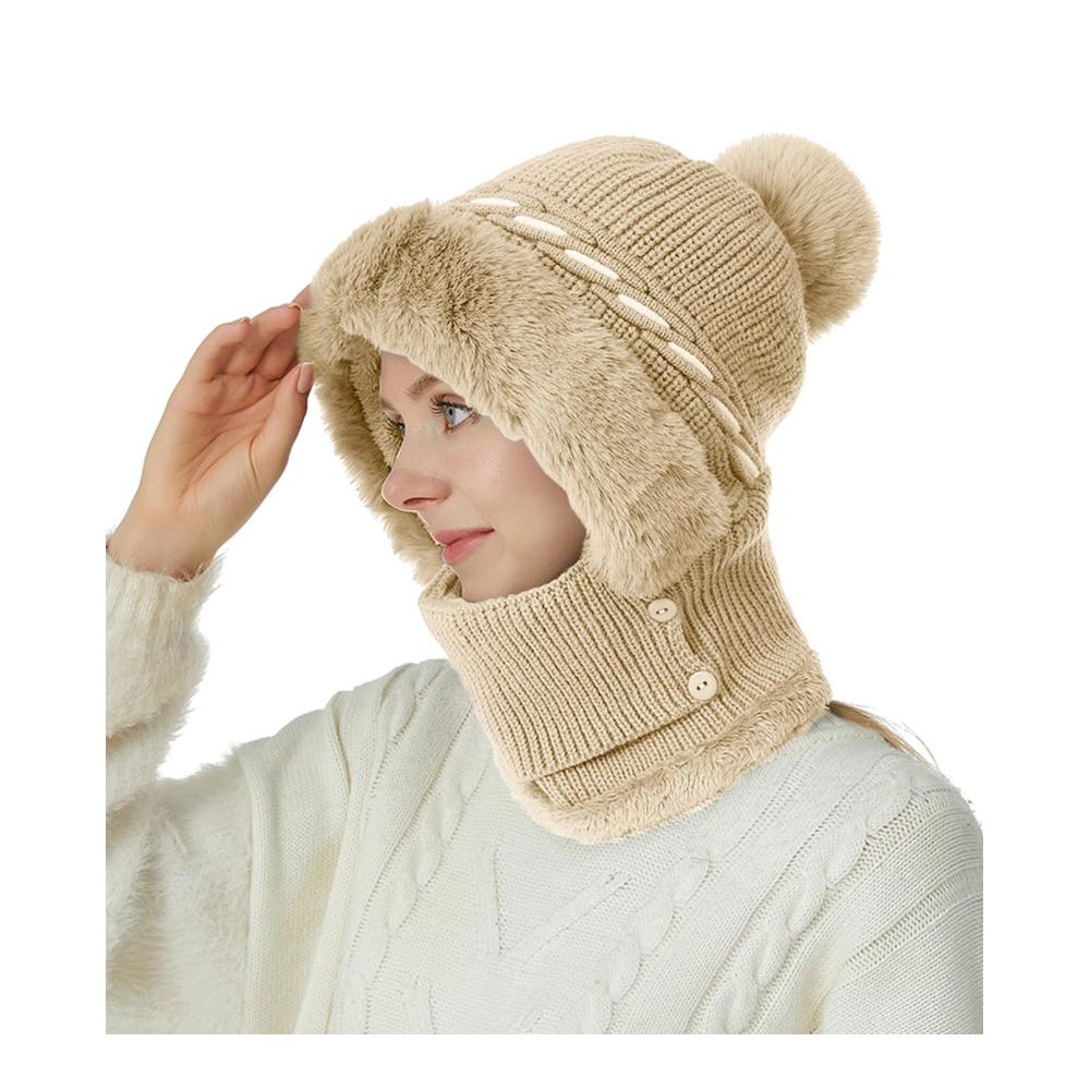 Crazy Bean Wintermütze mit Nackenwärmer – Strickmütze Damen für Warme Outdoor Aktivitäten und Gesichtsabdeckung