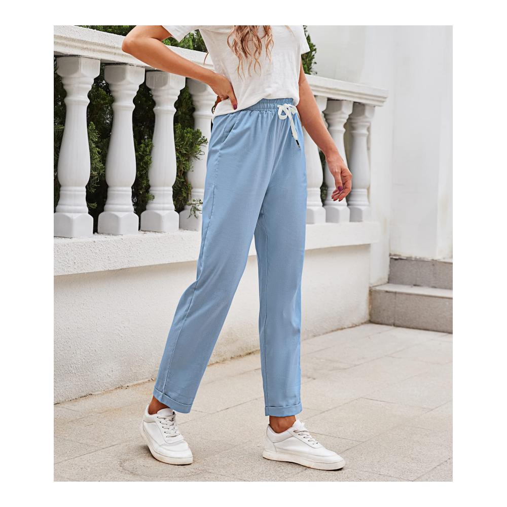 Damen Leinenhose Sommerhose in Einfarbig Loose Fit Casual Style - Bequeme Freizeithose für Strand und Freizeit