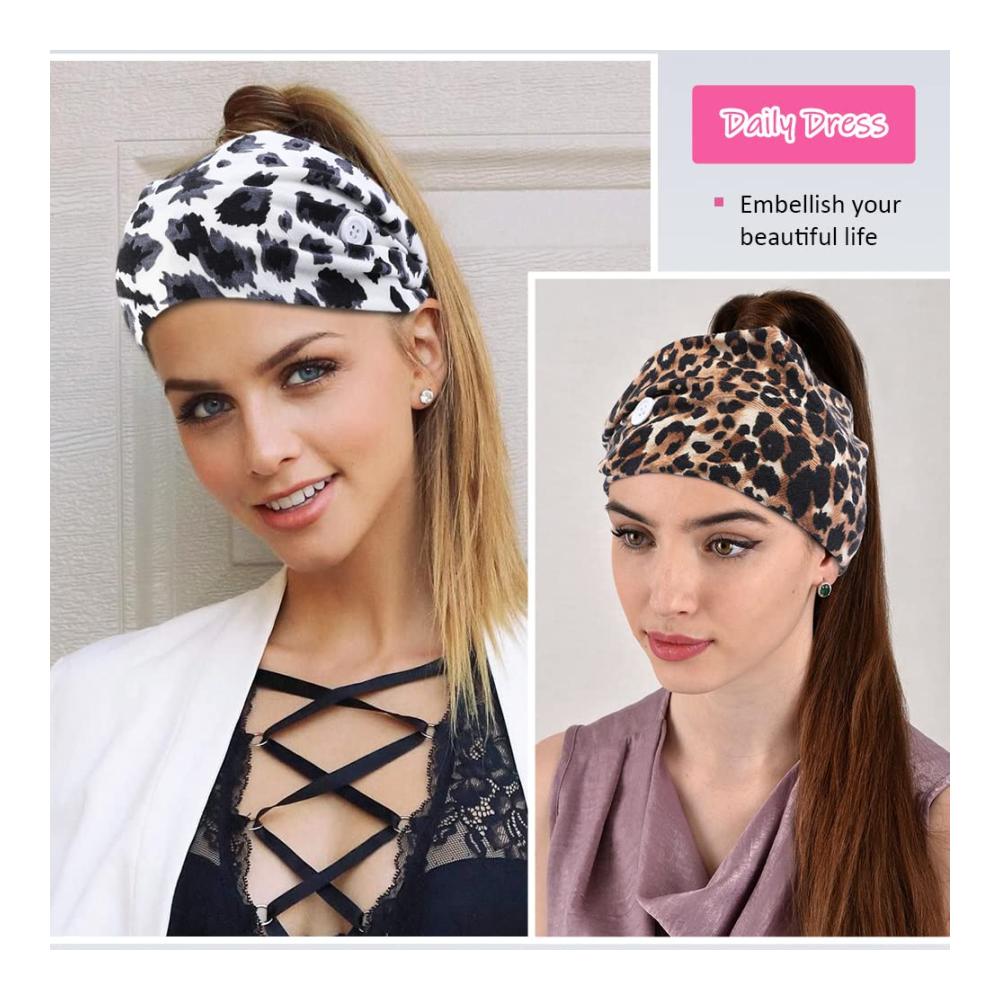 Sport-Stirnbänder Set für Damen - 4-teilig Haarband mit Knopf für Yoga und Sport modisch elastisch breitbandig
