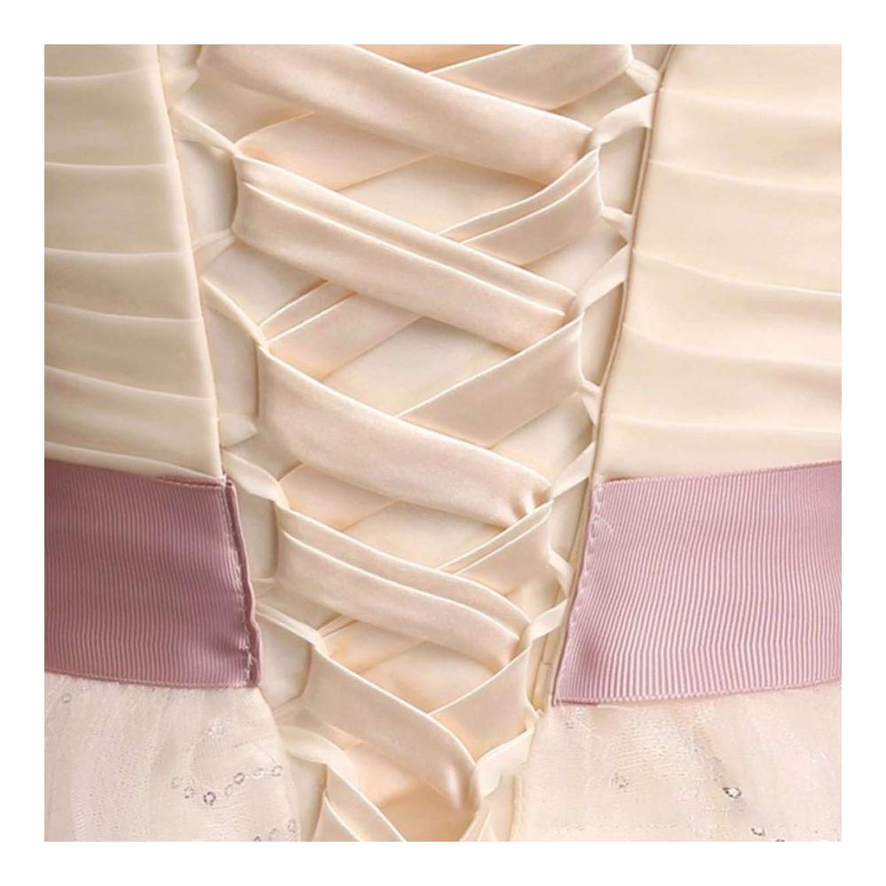 Champagnerfarbenes Hochzeitskleid mit verstellbarem Reißverschluss Korsettrücken-Set Schnürband und Satin - Elegantes Brautkleid für Bankett und Abendkleid inklusive Korsagen & Bustiers - 306 cm Länge