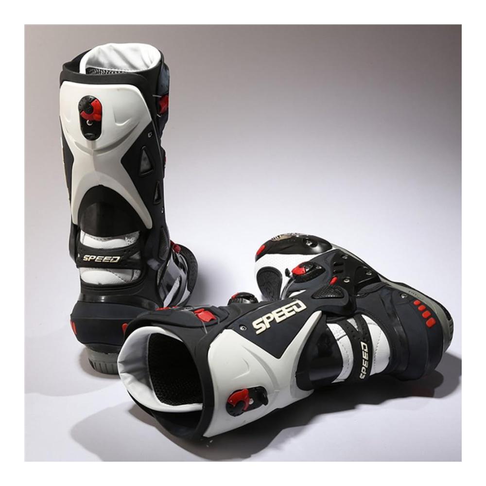 Rennsport Motorradstiefel Herren - Schutzschuhe mit Fersen-Antikollisionsdesign Größe 40–45 Dichtigkeits-Einstellvorrichtung in Rot - Sneaker Style