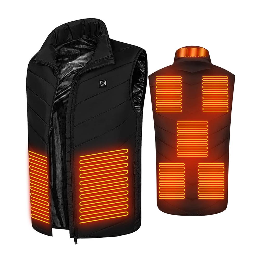 Heizbare Unisex-Weste mit 9 Heizzonen | 3-Stufen-Einstellung | USB-elektrisch beheizte ärmellose Jacke | Wärmeweste für Winter mit Powerbank | Elektrisch beheiztes Gilet (L