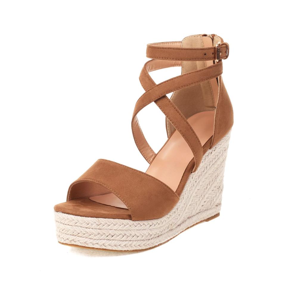 Damen Keilsandalen mit Plattform Schwarze Espadrilles mit Knöchelriemen Bequeme Sommerschuhe