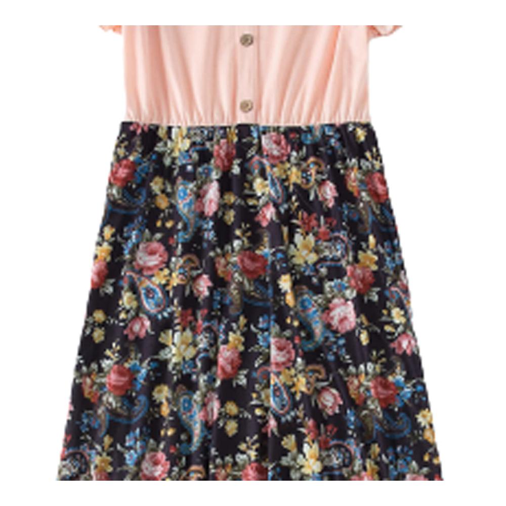 Sommerliche Familien-Outfits Florales V-Ausschnitt Kleid für Mutter & Tochter Knielang dazu Vater & Sohn Kurzarm-T-Shirts