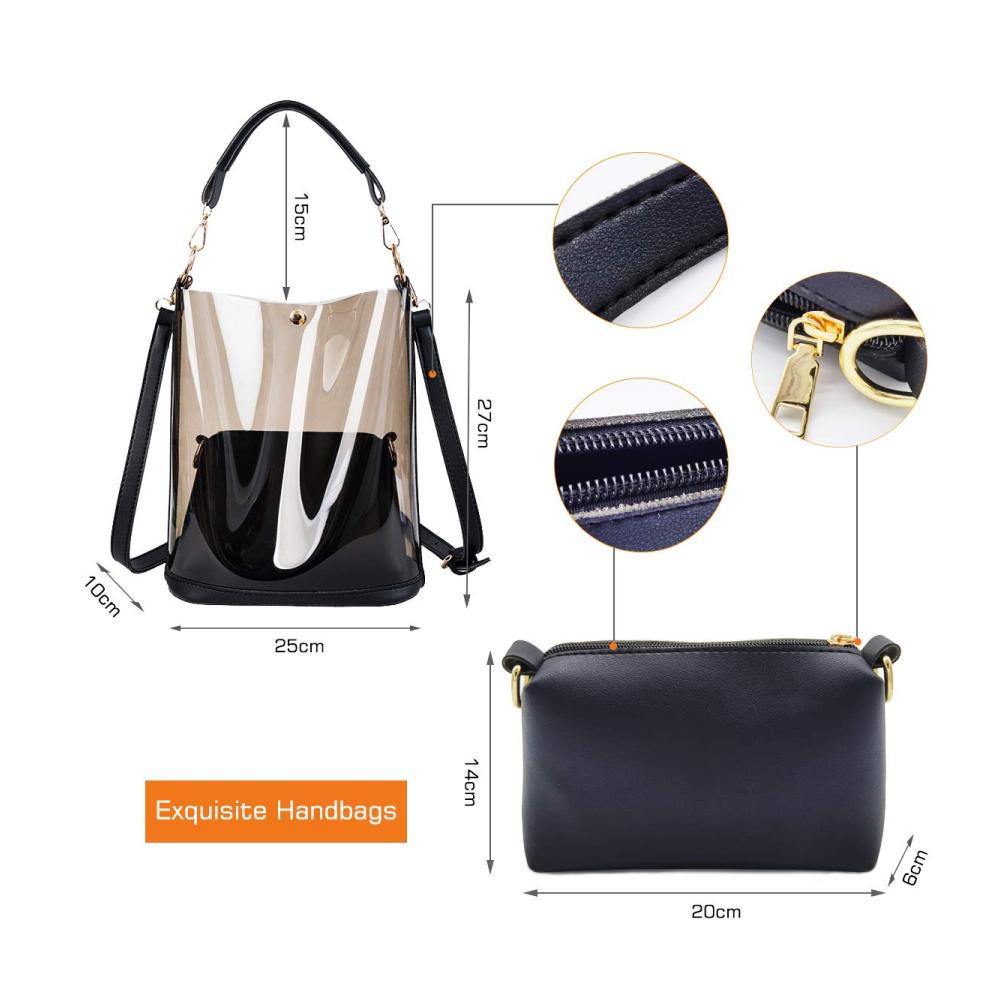 2-in-1 Damen Schultertasche Transparenter Shopper Geldbörse und Große Leder Handtasche - Perfekt für Büro Schule Einkauf und Reisen