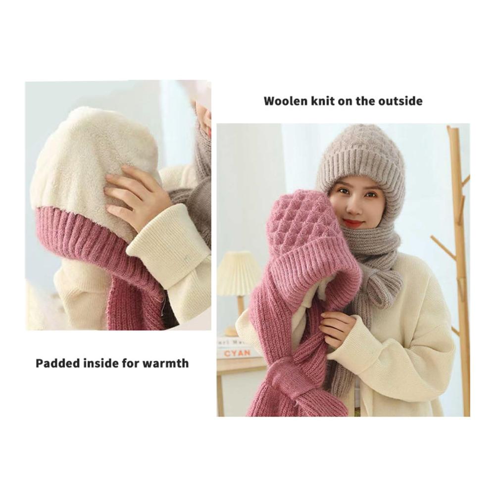 Winddichtes Damen Winter-Set Mütze Schal & Handschuhe mit Integriertem Gehörschutz - Warme Strickmütze und Schal Kombination