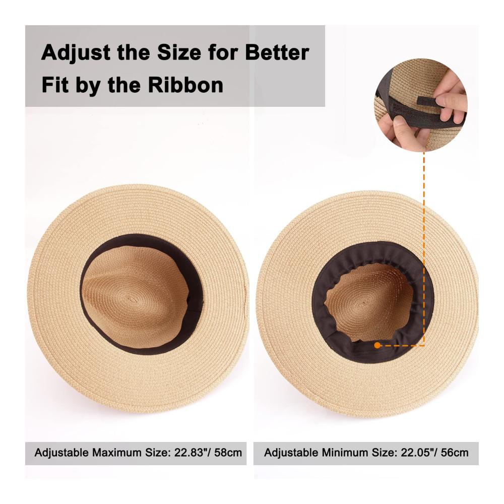 Panama Hut Sommer Strohhut für Herren und Damen - Rollbarer Fedora mit UV-Schutz A-Beige-FK L