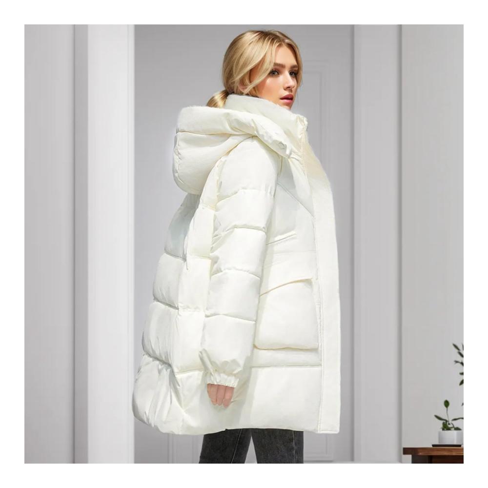 Daunenjacke Damen Winterjacke mit Kapuze | Langarm Steppjacke für Damen | Lässige Stehkragenjacke mit Taschen | Warme Einfarbige Damenwinterjacke | Rippbündchen und Verdickungsoptionen verfügbar