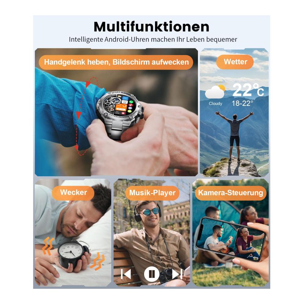 Fashion Smartwatches Hochauflösende 1.50 HD-Anzeige 800mAh Batterie 120 Sportmodi IP67 Wasserdicht - Die ultimative Herren Fitnessuhr mit Telefonfunktion Blutdruckmessung und Herzfrequenzüberwachung für Android und iOS