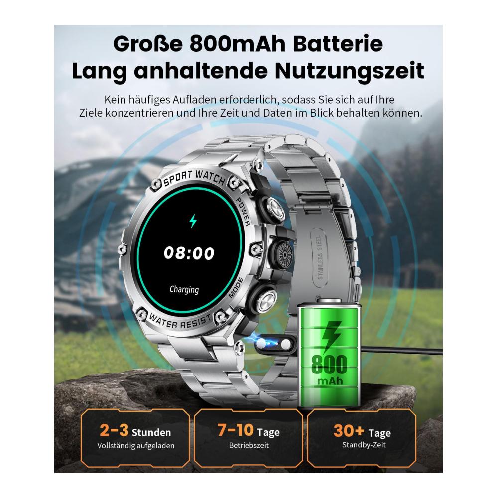 Fashion Smartwatches Hochauflösende 1.50 HD-Anzeige 800mAh Batterie 120 Sportmodi IP67 Wasserdicht - Die ultimative Herren Fitnessuhr mit Telefonfunktion Blutdruckmessung und Herzfrequenzüberwachung für Android und iOS