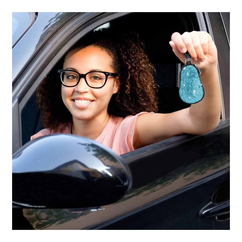 Herren Leder Schlüsselanhänger Etui mit Bling Bling Akzenten - Auto Münzhalter Reißverschluss Fernbedienung Brieftasche (Blau
