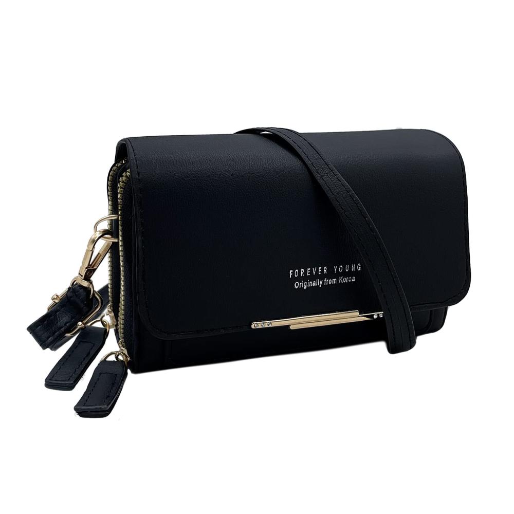 Messenger-Bags Damen Kleine Umhängetasche mit Vielen Kartenfächern Crossbody Schultertasche für Reisepass und Handy Geldbörse Portemonnaie in Schwarz